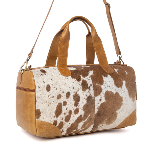 Cattle Drive Men's Hairon Leather Traveller Bag in Bridle Ivory