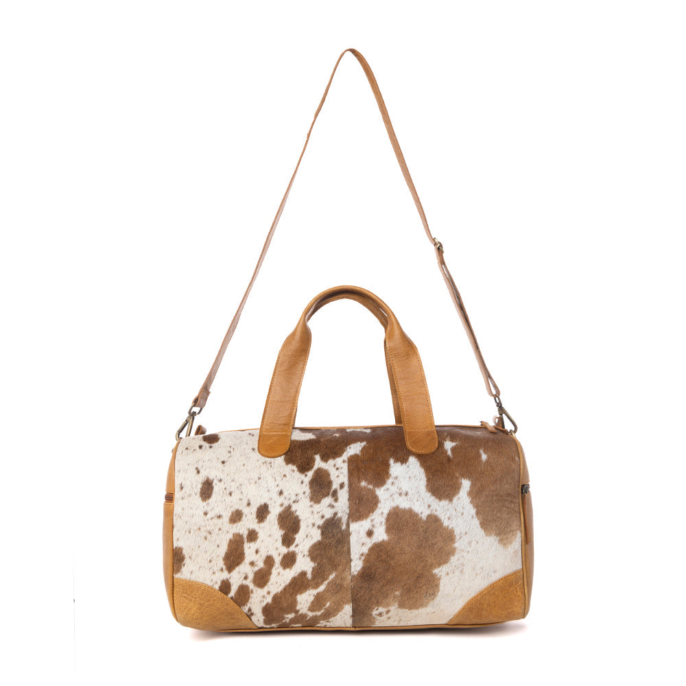 Cattle Drive Men's Hairon Leather Traveller Bag in Bridle Ivory