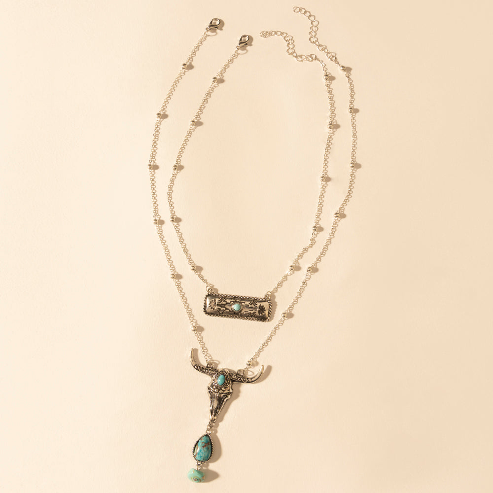 Twin Horn Layered Necklace in Turquoise