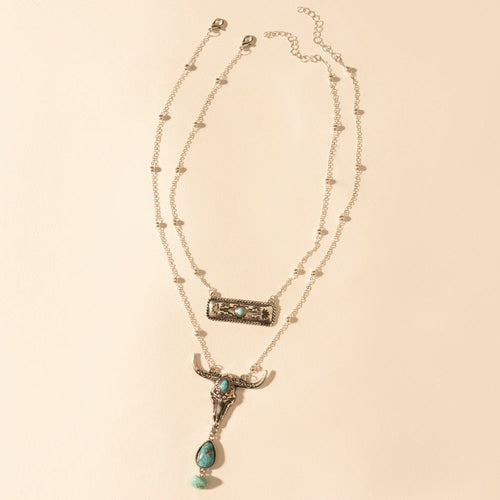 Twin Horn Layered Necklace in Turquoise