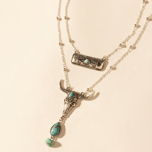 Twin Horn Layered Necklace in Turquoise