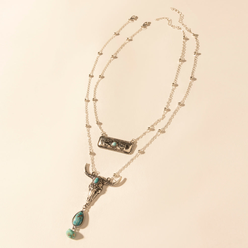 Twin Horn Layered Necklace in Turquoise