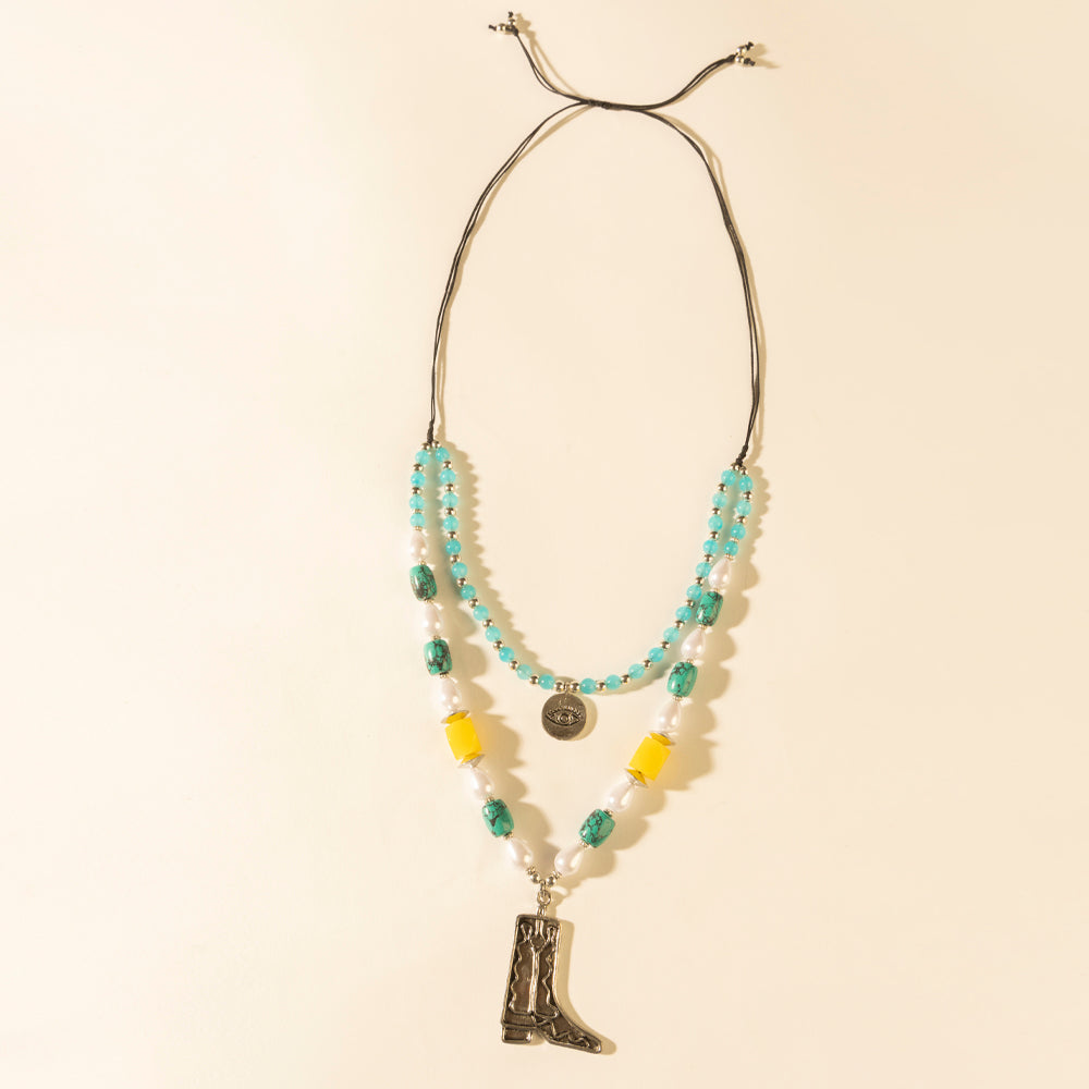 The Long Walk Layered Necklace in Turquoise