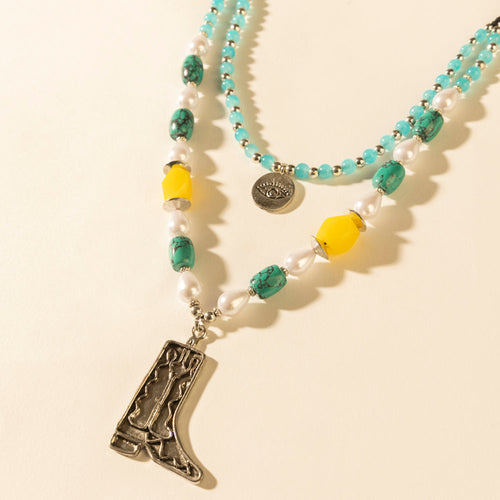 The Long Walk Layered Necklace in Turquoise