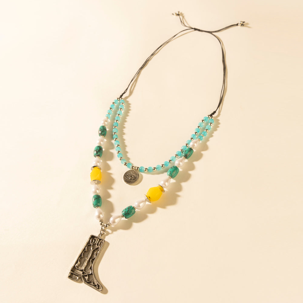 The Long Walk Layered Necklace in Turquoise