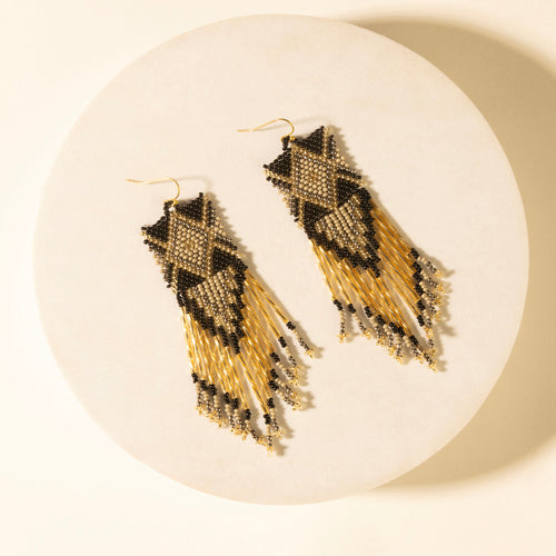 Sun strung beaded earring in Champagne