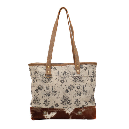 Petal Print Canvas Tote Bag - Myra Bags