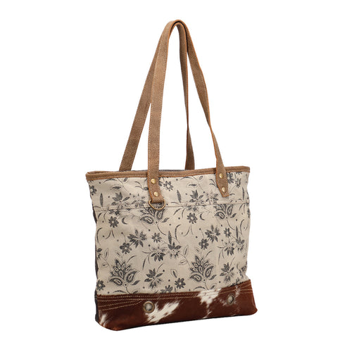 Petal Print Canvas Tote Bag - Myra Bags