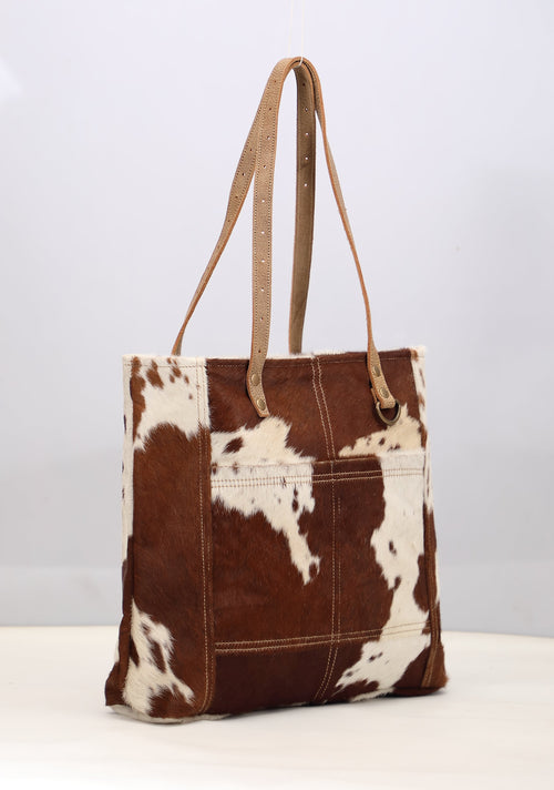 Caramel Front Pocket Hairon Tote Bag - Myra Bags