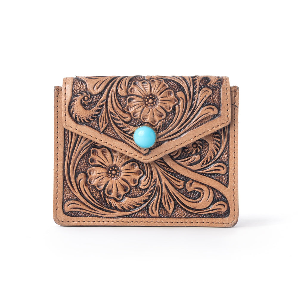 Myra Azura Bloom Leather Credit Card Holder in Saddle Dust