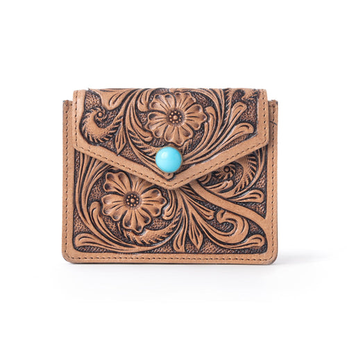 Myra Azura Bloom Leather Credit Card Holder in Saddle Dust