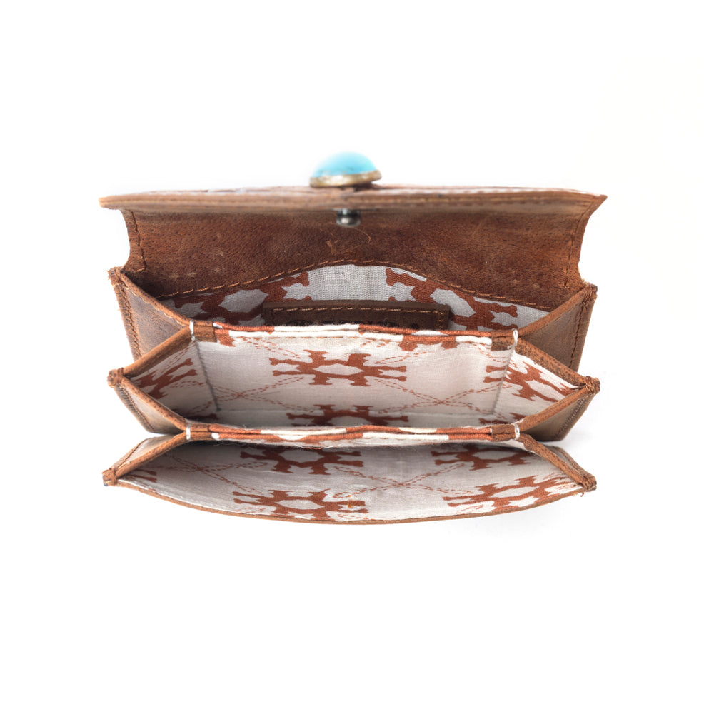 Myra Azura Bloom Leather Credit Card Holder in Saddle Dust