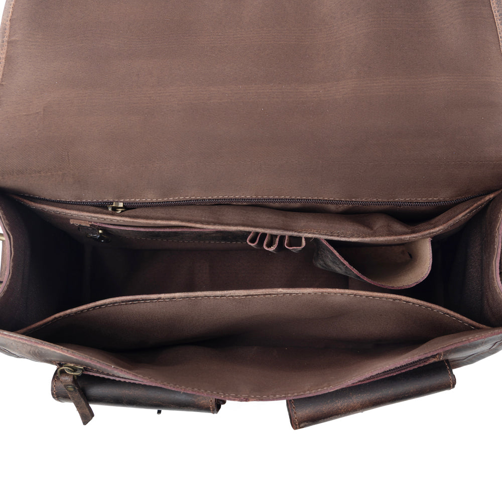 Myra Dust Creek Leather Laptop Bag in Saddle Ember