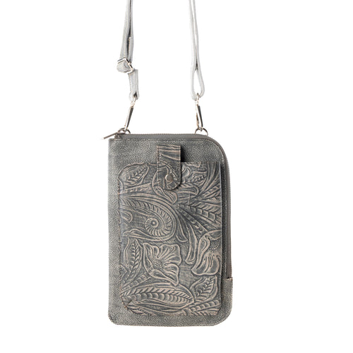 Coyote Bloom Embossed mini sling for Women in sage with floral detail