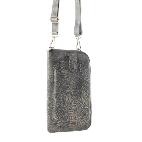 Coyote Bloom Embossed mini sling for Women in sage with floral detail