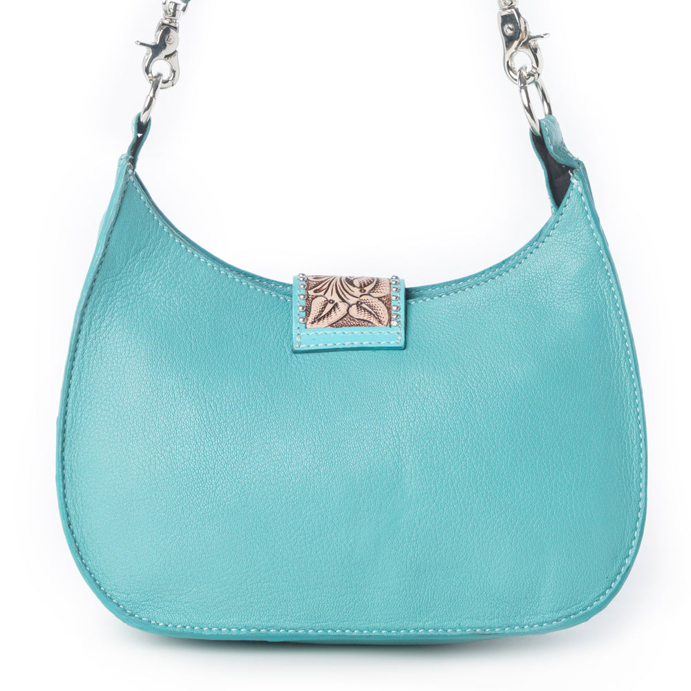 Santa Fe Handtooled Bag for Women in Turquoise with hairon and studded