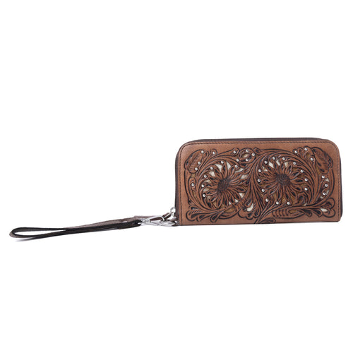 Autumn Brook Handtooled Hairon Leather Women’s Wallet in Toffee Saddle