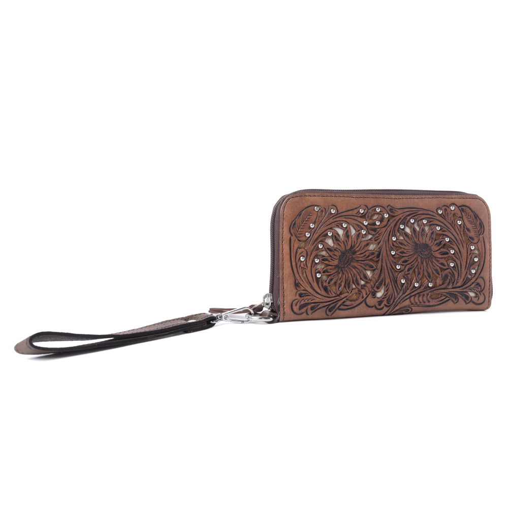 Autumn Brook Handtooled Hairon Leather Women’s Wallet in Toffee Saddle