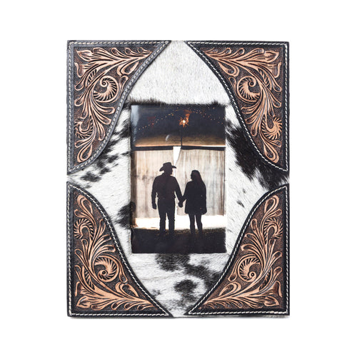Sequoia Whisper Handtooled Leather Photo Frame in Espresso Cream