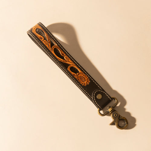 Wildvine Pony Western Handtooled Key Fob in black with hairon detail