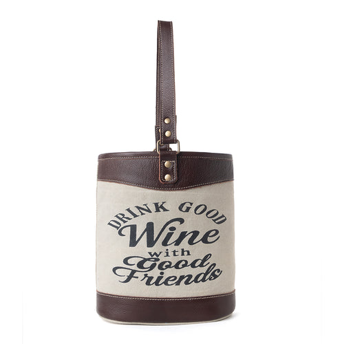 Textura Cotton & Leather Wine Holder in Mocha Cream