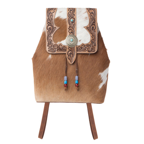 Yellowstone Timber Pass Hairon Handtooled Leather Concealed Carry Bag in Caramel Tan