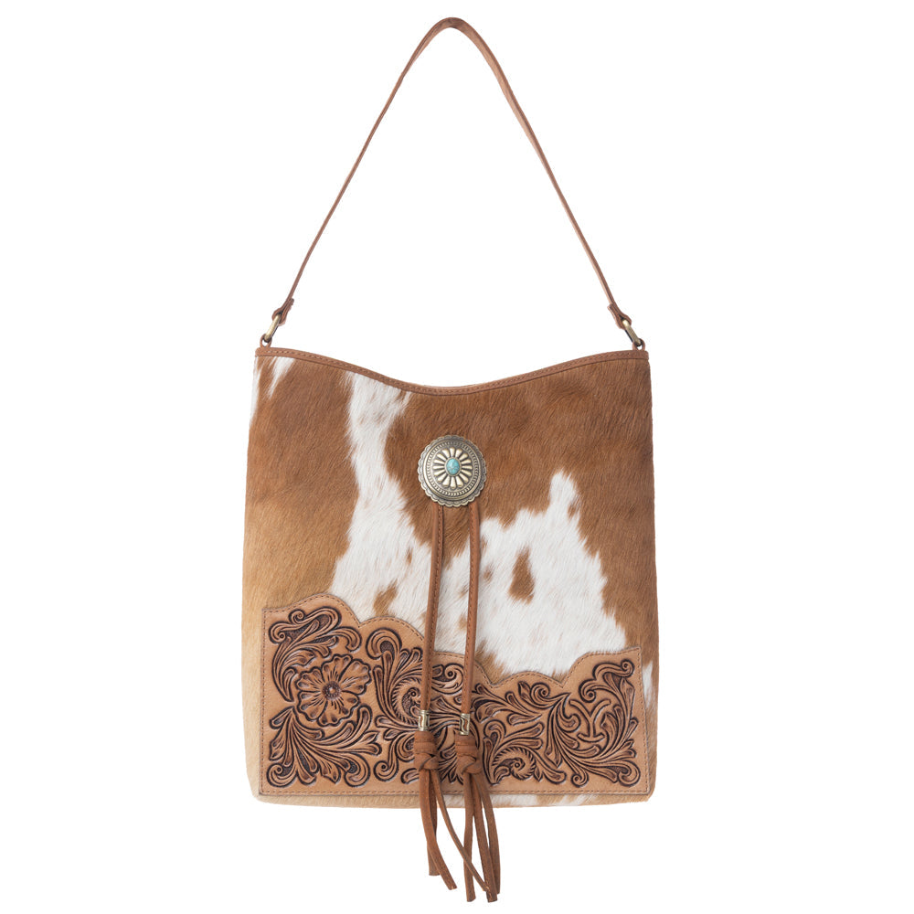 Yellowstone Tawny Ridge Handtooled Hairon Concealed Carry Bag in Ivory Mocha