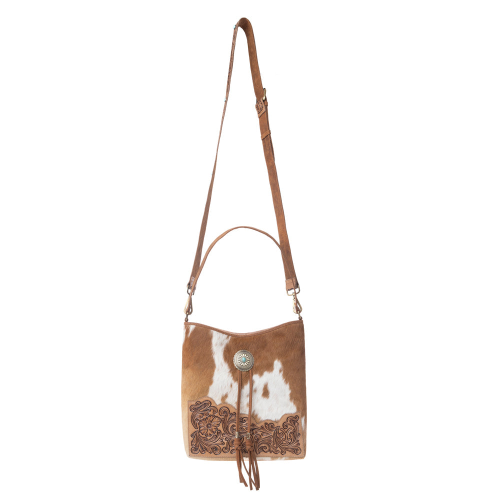 Yellowstone Tawny Ridge Handtooled Hairon Concealed Carry Bag in Ivory Mocha