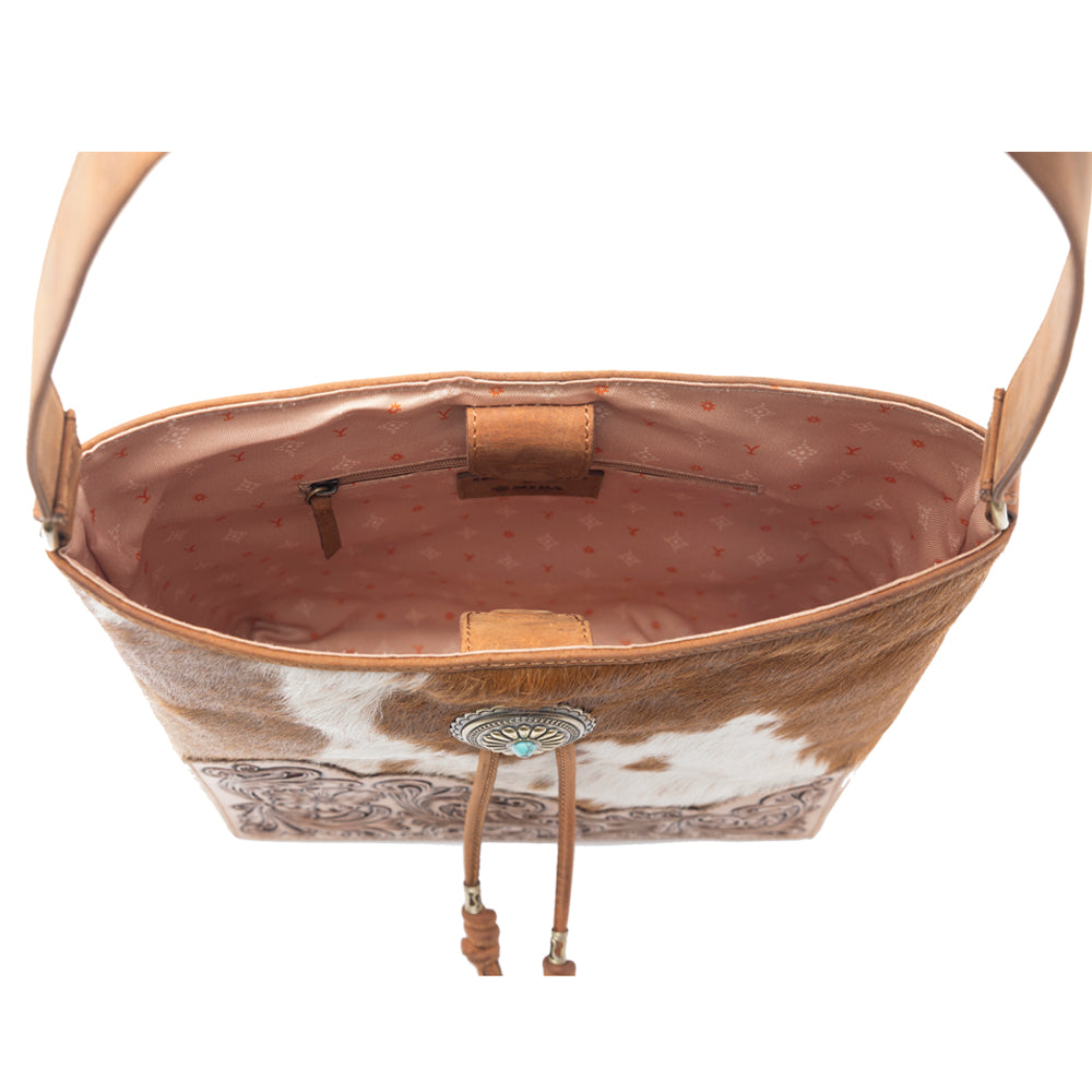 Yellowstone Tawny Ridge Handtooled Hairon Concealed Carry Bag in Ivory Mocha
