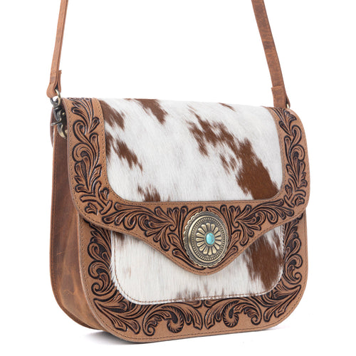 Yellowstone Frontier Ridge Handtooled Bag in Oat Mocha