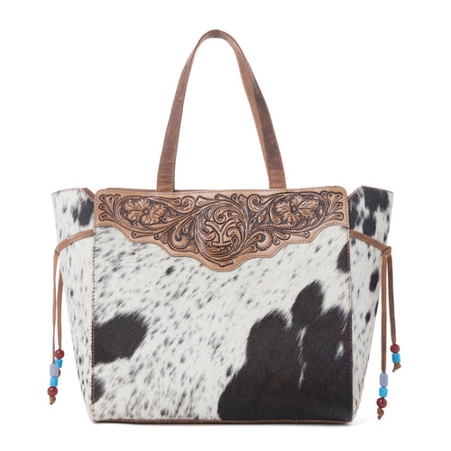 Yellowstone Winter Prairie Handtooled Bag in Ivory Toffee
