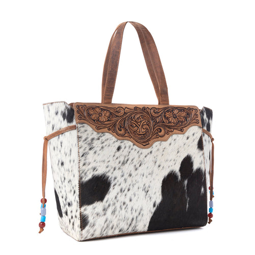 Yellowstone Winter Prairie Handtooled Bag in Ivory Toffee