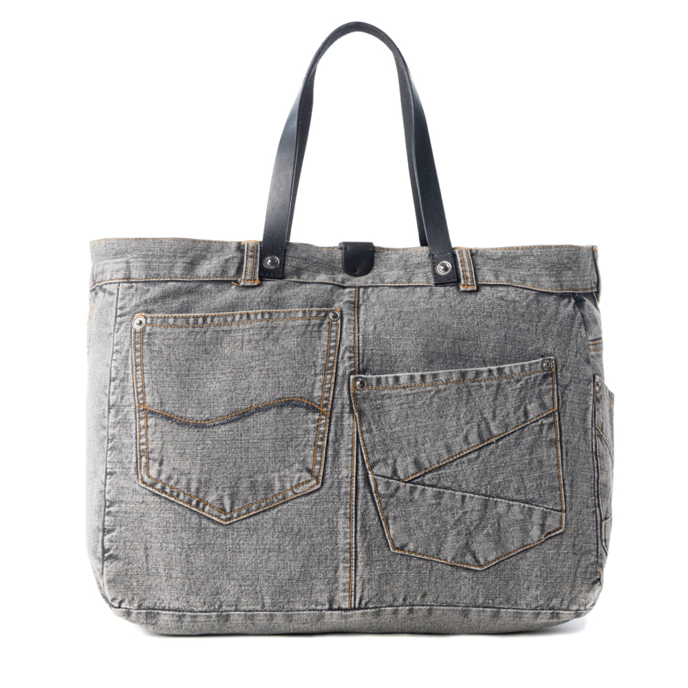Billyjean Western denim Tote Bag for Women in denim black with leather detail