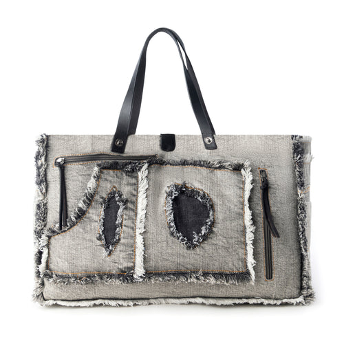 Frayed Frontier Western denim Tote Bag for Women in denim black with fringe detail