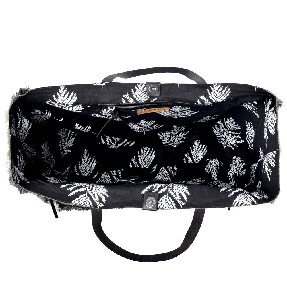 Frayed Frontier Western denim Tote Bag for Women in denim black with fringe detail