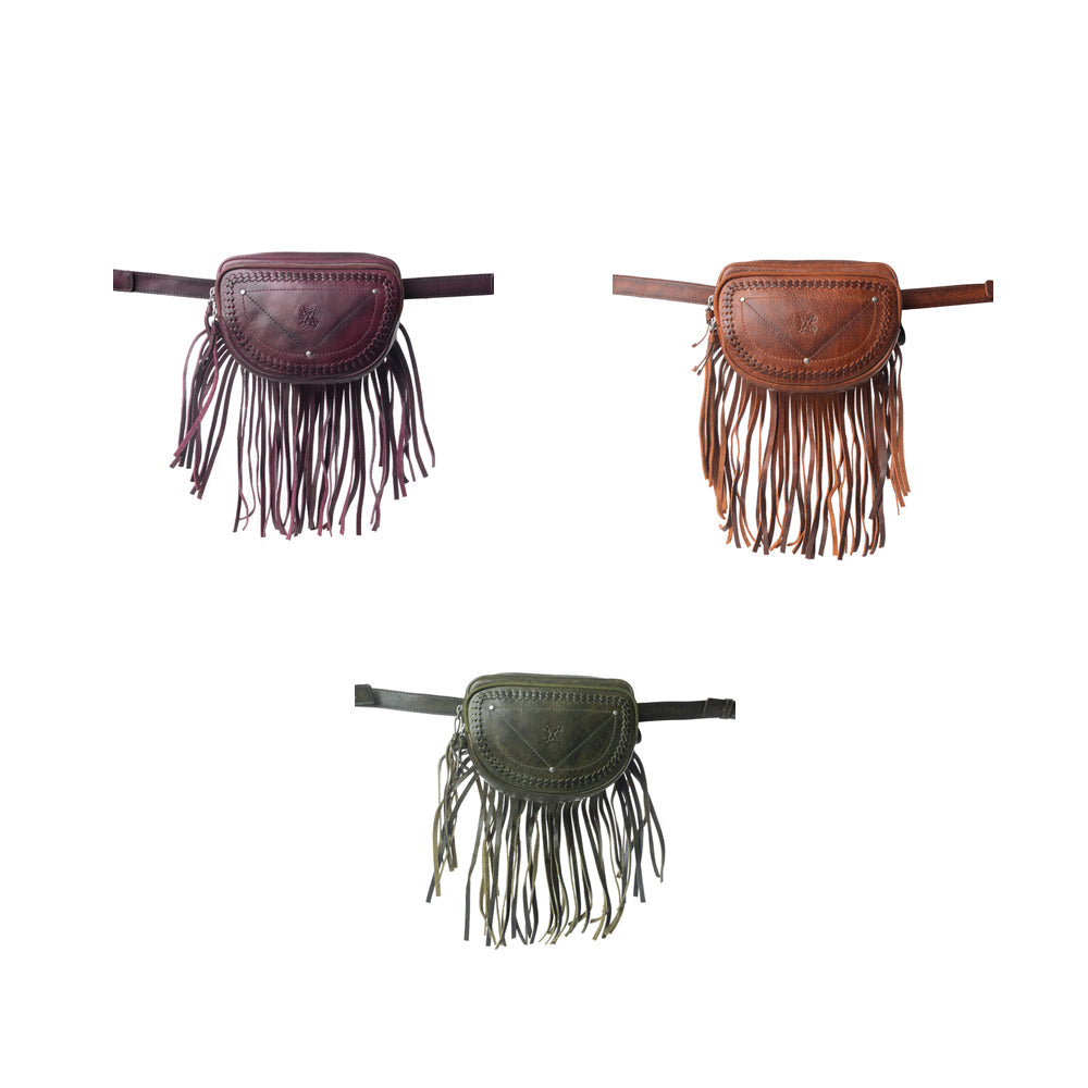 Zidana Stormy Trails Fringed Veg Tanned Leather Bag Variant Combo
