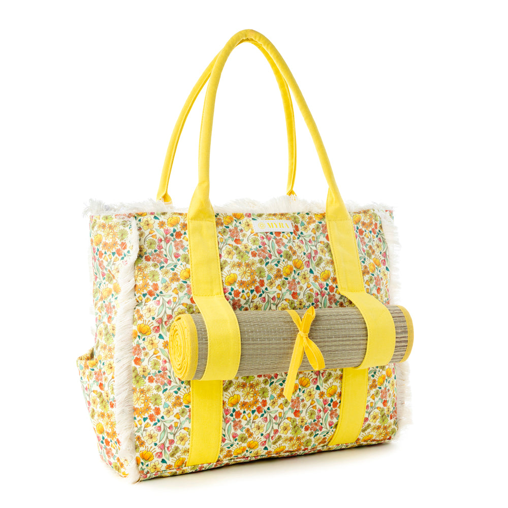 Shoreline Weekender Bag with Beach Mat in Sunlit Yellow