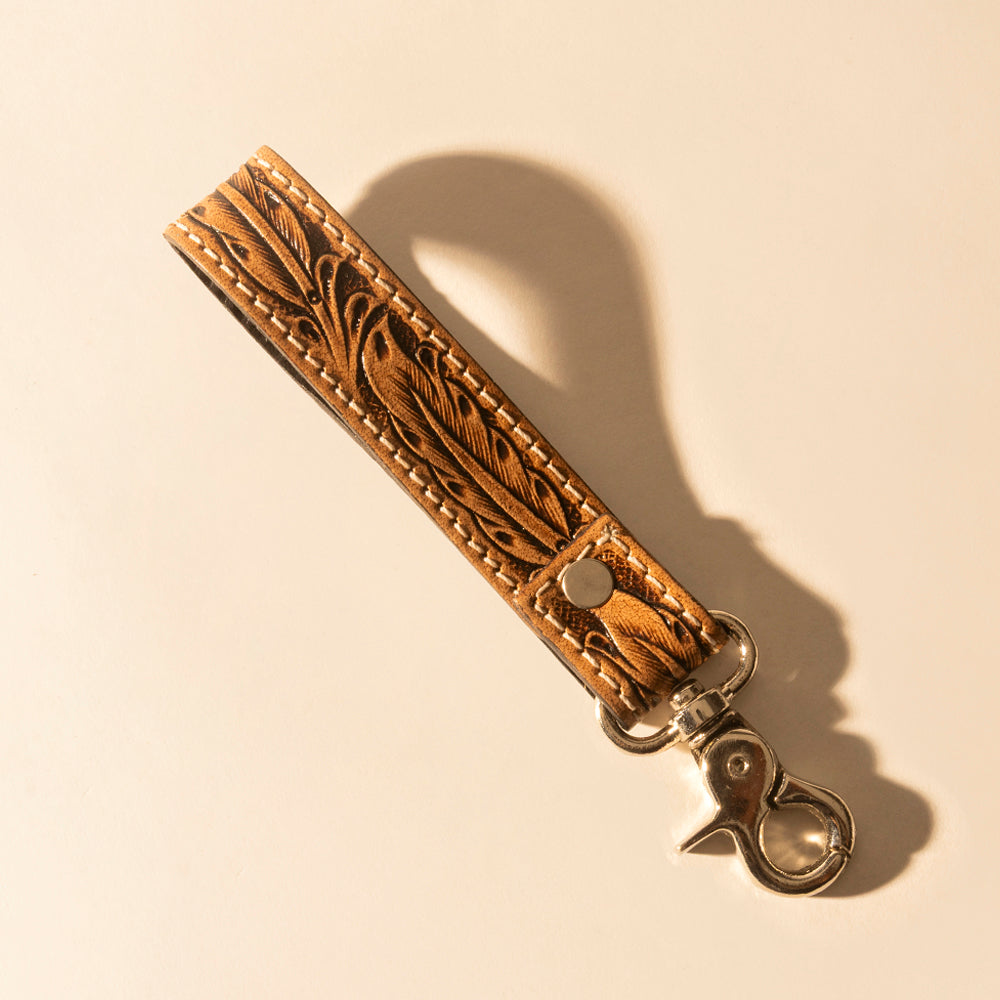 Hide Inlay Western Key Fob in tan with hairon detail