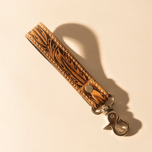 Hide Inlay Western Key Fob in tan with hairon detail