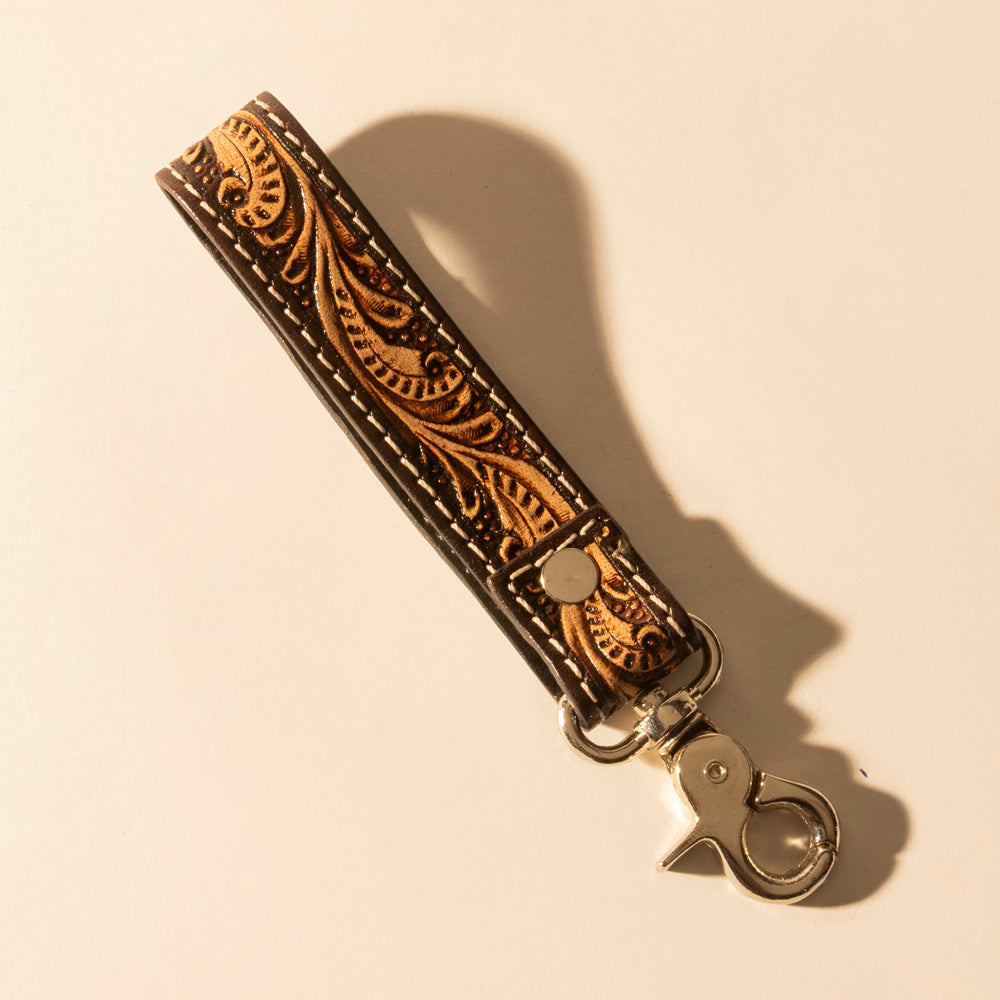 Hide Inlay Western Key Fob in dark brown with hairon detail