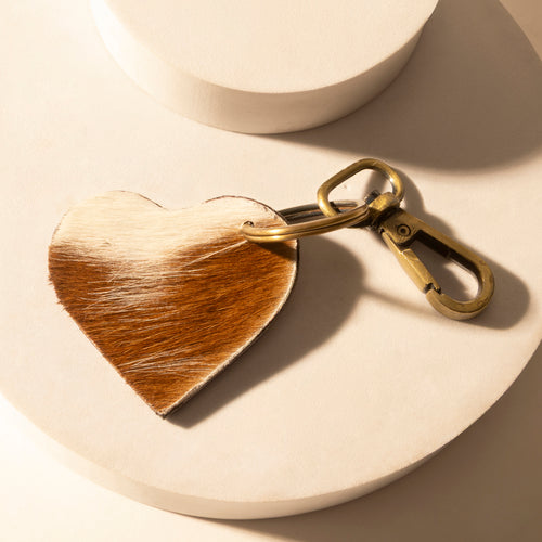 Studded Heart Western Key Fob in brown with handtooled detail