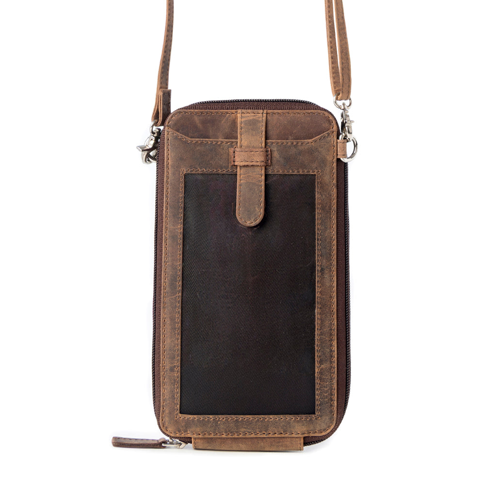 Wildtouch Western Phone Crossbody in dark brown with leather detail