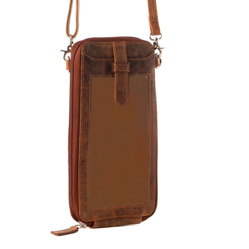Wildtouch Western Phone Crossbody in tan with leather detail