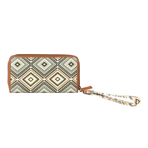 Kilim Trail Western Wallet for Women in brown with leather detail and RFID protection