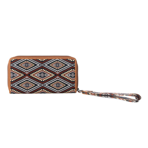 Kilim Trail Western Wallet for Women in Mocha with leather detail and RFID protection