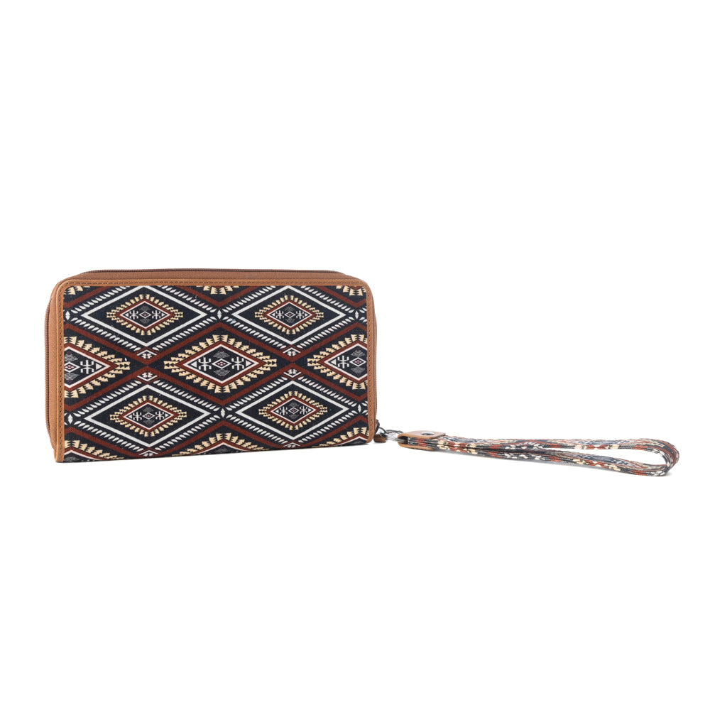 Kilim Trail Western Wallet for Women in Mocha with leather detail and RFID protection