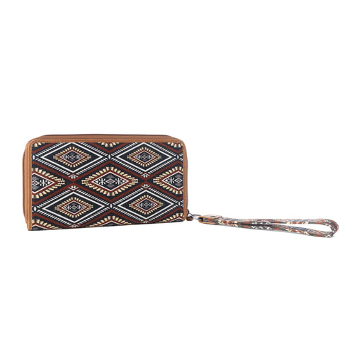 Kilim Trail Western Wallet for Women in Mocha with leather detail and RFID protection