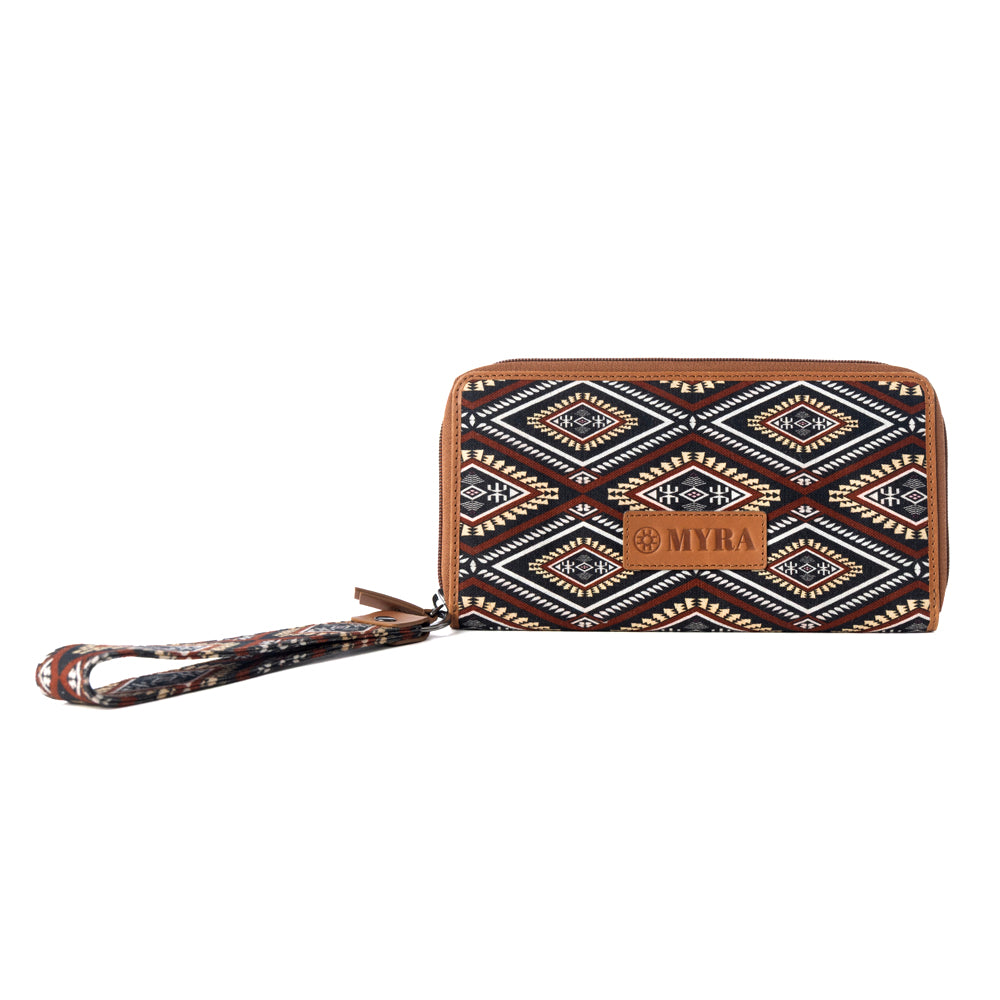 Kilim Trail Western Wallet for Women in Mocha with leather detail and RFID protection
