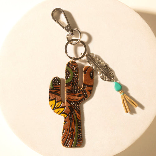 Desert Dune Handtooled Leather Key Fob in Olive Tan