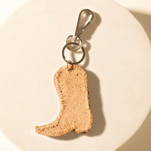 Copper Bay Boot Handtooled Leather Key Fob in Rust Orange